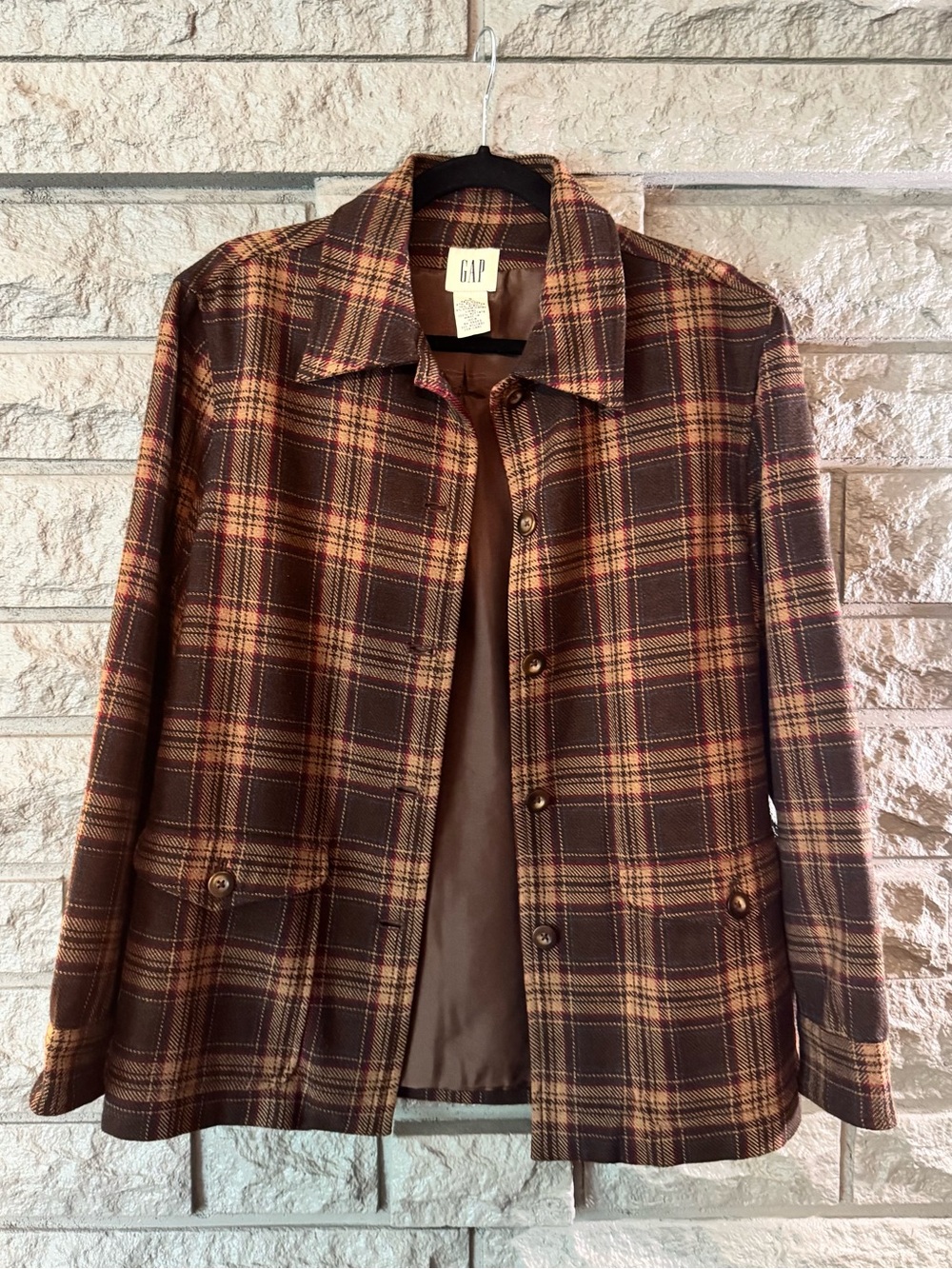 GAP Women’s Size Small, Brown Plaid, Lightweight Jacket, 90’s with suede elbows